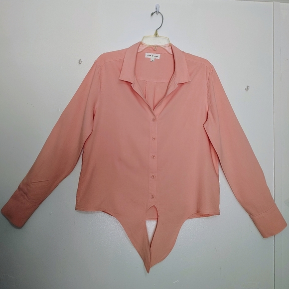 Cloth & Stone By Antropologie Tie-Front Blouse Peach Buttons Lyocell sz M. - Picture 2 of 14